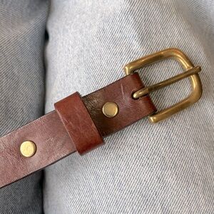 Vintage brown leather belt brass buckle
